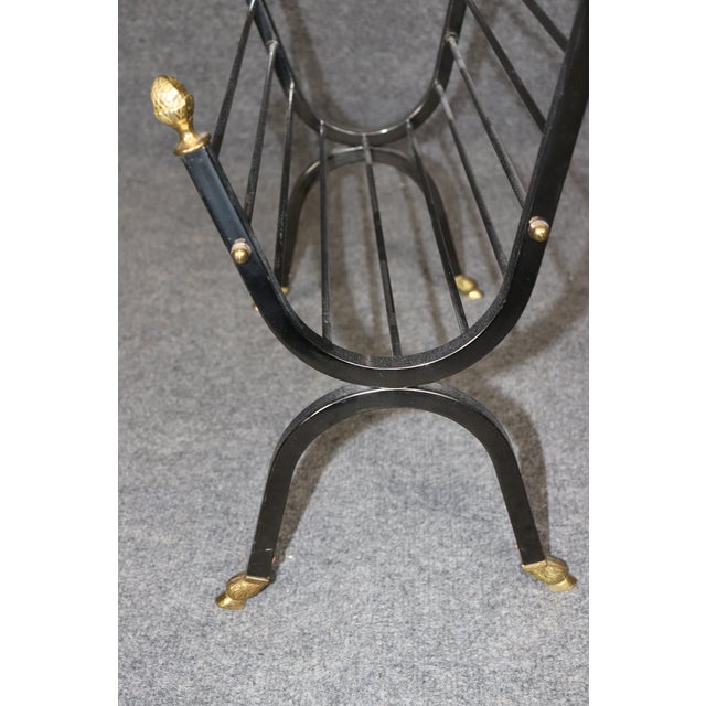 Maison Jansen Attributed Brass & Metal Rams Head & Hoofed Magazine Rack For Sale - Image 10 of 10