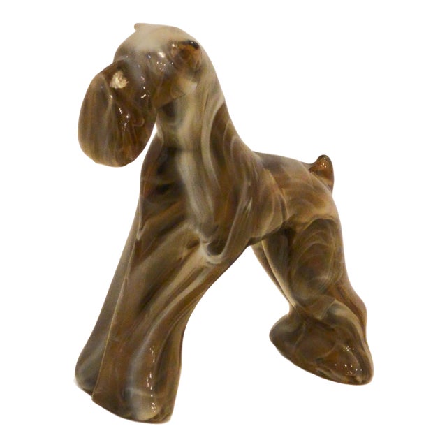Mid-Century Modern American Swirl Slag Glass Airedale Terrier Sculpture For Sale