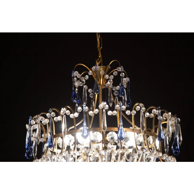 Vintage Emperor Style Chandelier, Blu Murano Drops, 1960s For Sale - Image 4 of 13
