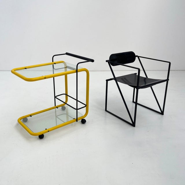 Postmodern Yellow Serving Trolley with Quaderna Pattern, 1980s For Sale - Image 9 of 10