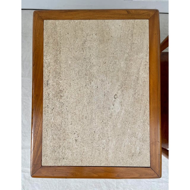 Pair of Lane Perception Weave Design and Travertine Side Table Nightstands For Sale In Los Angeles - Image 6 of 13