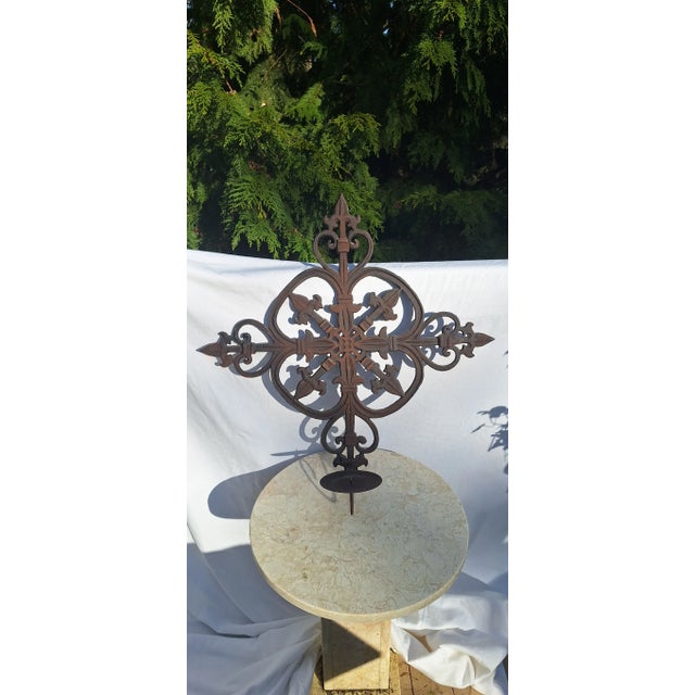 Vintage Cast Iron Fleur-De-Lis Candle Sconce For Sale In Seattle - Image 6 of 6