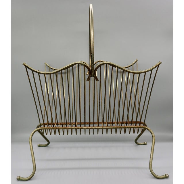 Mid-Century Modern Vintage Mid-Century Brass-Tone Wire Magazine Rack For Sale - Image 3 of 9