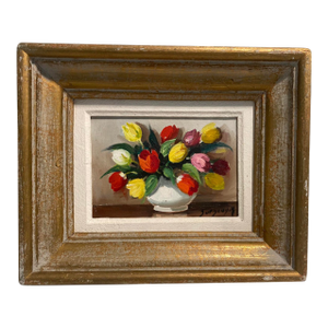 Small Vintage Flower Painting With Tulips Signed