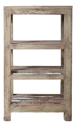 Vintage Indian Wooden Farmhouse Storage Shelf With Distressed Paint