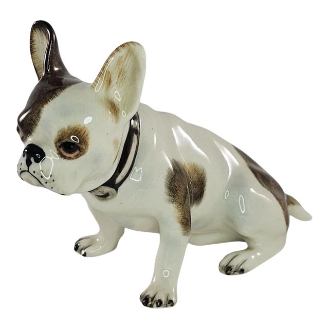 1940s Vintage Gort Bone China French Bulldog Figurine Sitting For Sale