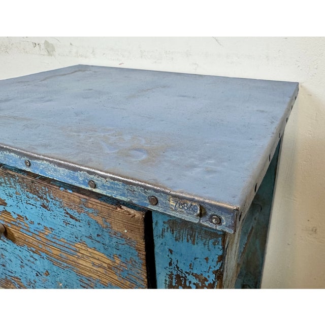 Industrial Blue Wood Chest of Drawers, 1950s For Sale - Image 17 of 18