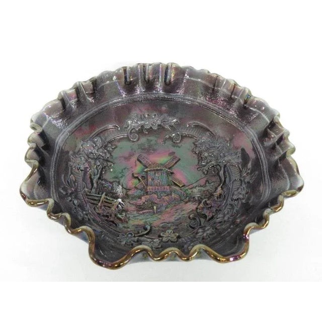 Imperial Carnival Glass Windmill Purple Smoke Ruffled Edge Bowl Candy Dish For Sale - Image 11 of 11