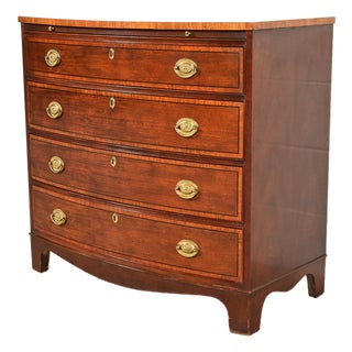 Baker Furniture Georgian Banded Mahogany Bow Front Chest of Drawers For Sale