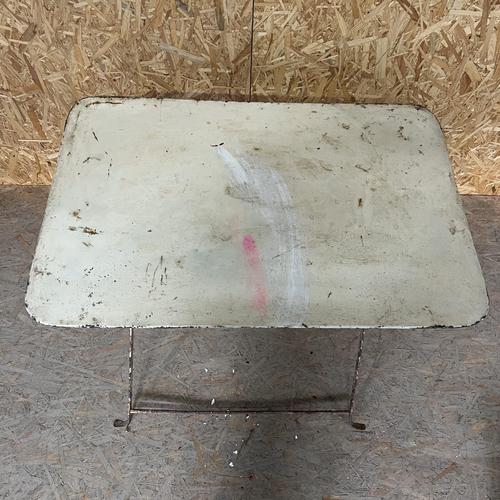1950’s french white rectangular metal folding dining table. Good honest french metal dining table with a hand forged...