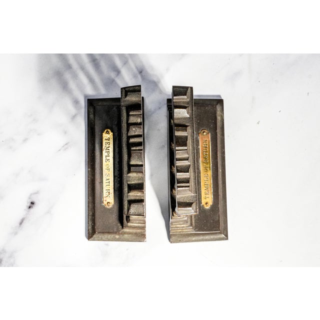 Brown Stately Antique Cast Iron Bradley & Hubbard Temple of Saturn Architectural Roman Forum Grand Tour Style Bookends Home Decor For Sale - Image 8 of 13