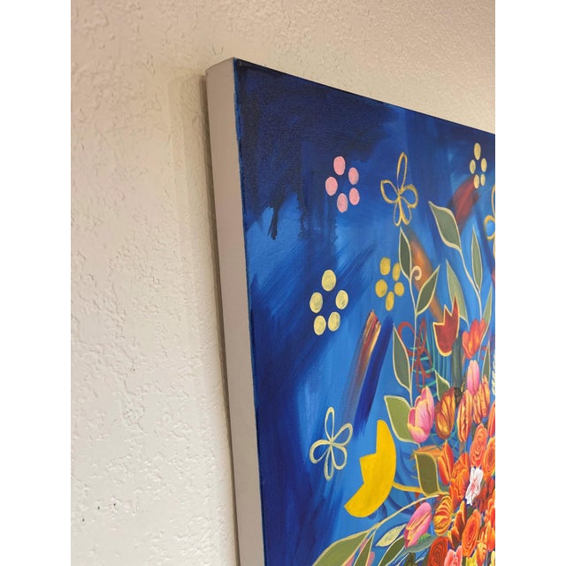 Contemporary Mega City Redux by Robin Hextrum | Oil on Canvas Colorful floral arrangement with abstract background For Sale - Image 3 of 4