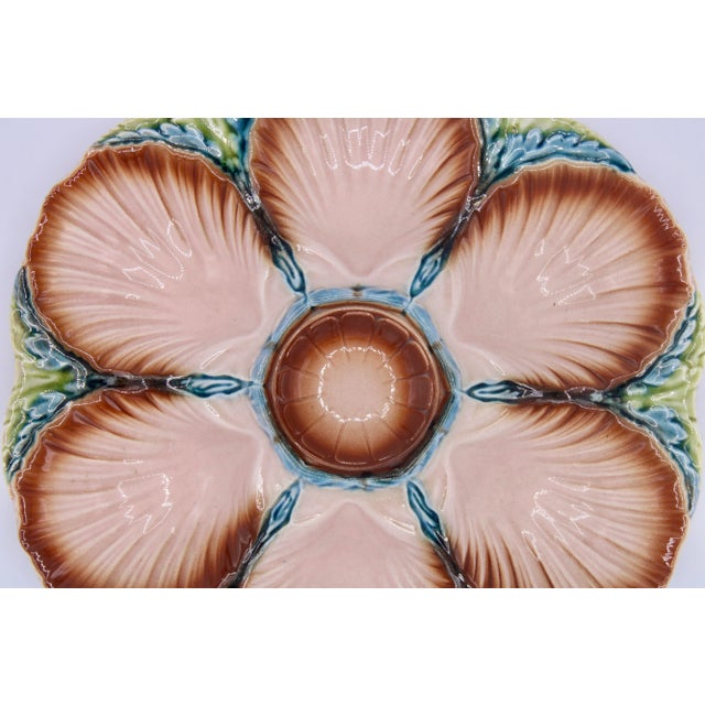 1940s French Art Deco Blue Green and Peach Ceramic Oyster Plate For Sale - Image 9 of 10