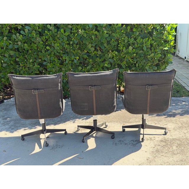 Textile Restoration Hardware Distressed Canvas Swivel Desk Chairs, Set of 3 For Sale - Image 7 of 13