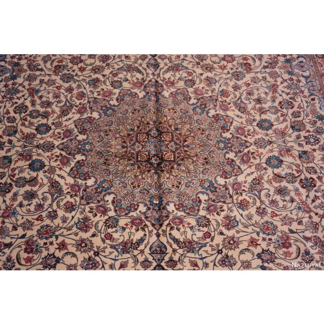 Nazmiyal Collection Ivory Background Floral Medallion Vintage Qum Silk Persian Rug For Sale - Image 4 of 8