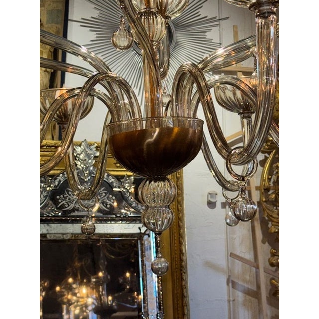 Large Scale 2 Tier Murano Glass Chandelier in Fume Glass For Sale - Image 4 of 6