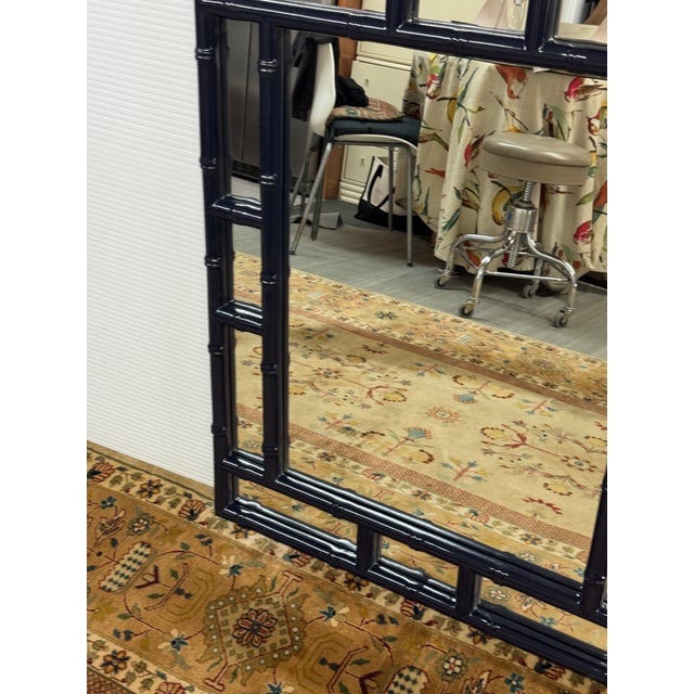 Paint Chinoiserie Lacquered Faux Bamboo Wall Mirror, Navy For Sale - Image 7 of 12