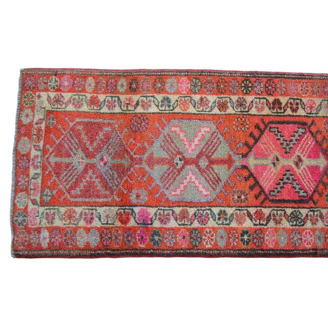 Burnt Orange 1970s Vintage Hand Knotted Tribal Kurdish Runner - 2'10' X 13'7' For Sale - Image 8 of 12
