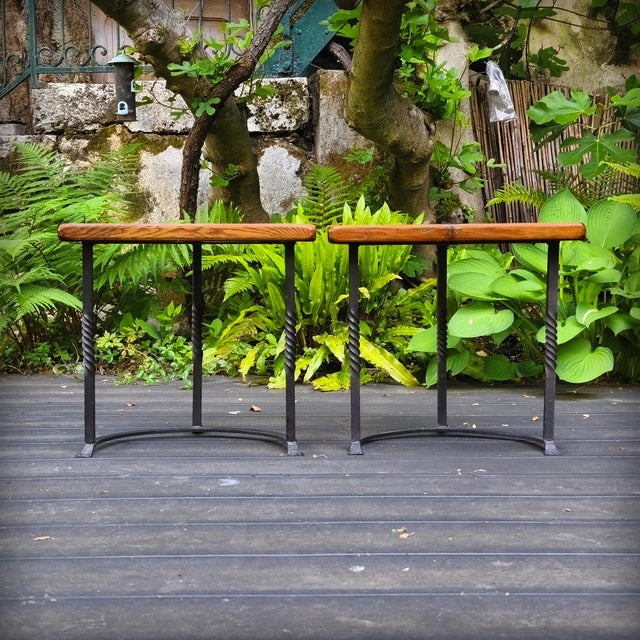 Vintage Side Tables in Wrought Iron and Oak, France, 1930s, Set of 2 For Sale - Image 16 of 18