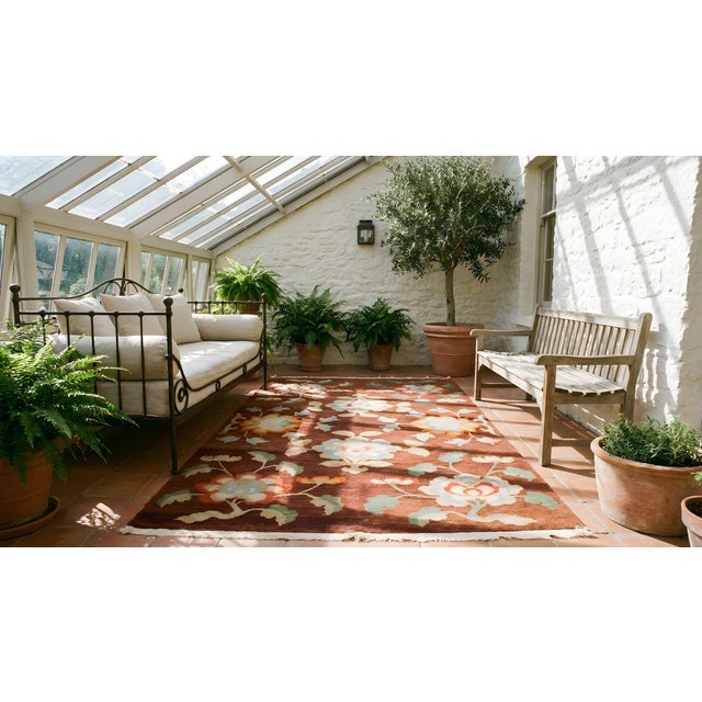 Beautiful Wine Red Color and Floral Iconic Design Antique Chinese Tibetan Rug. For Sale - Image 17 of 18