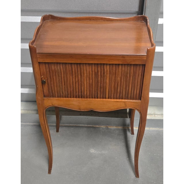 French Tambour Nightstand Louis XV Style Bedside Table Late 19th- Early 20th century with Slender Shaped Cabriole Legs....
