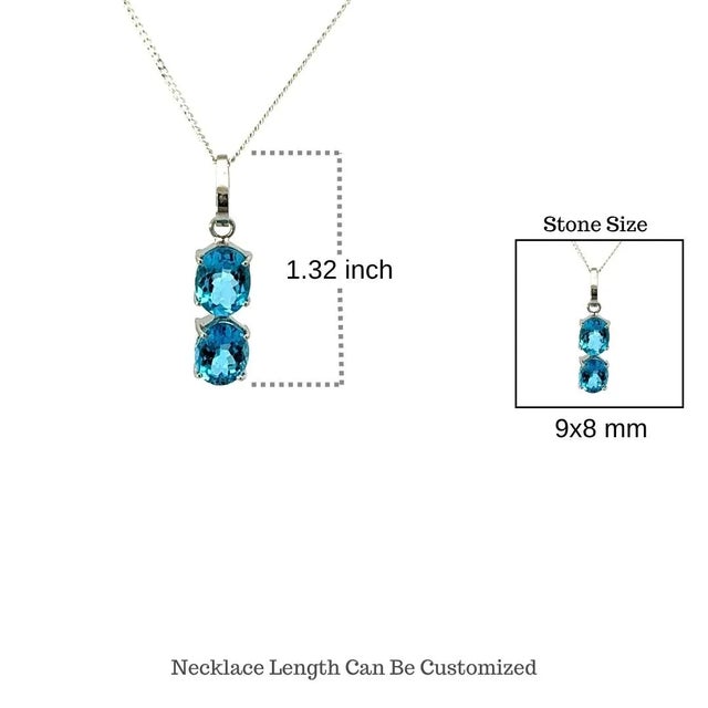 Elegant Blue Topaz 6.48 Carat Oval Cut Two Stone Silver Pendant For Sale - Image 9 of 12
