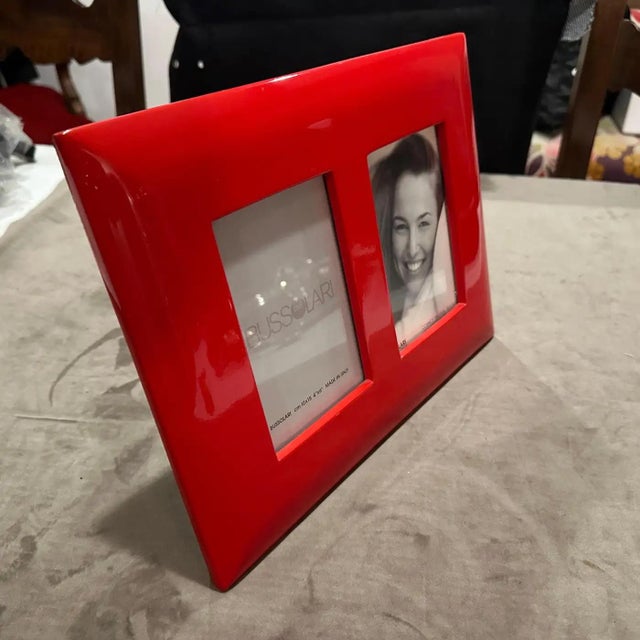 1990s Modern Red Lacquered Wood Italian Design Double Picture Frame by Bussolari For Sale - Image 4 of 13