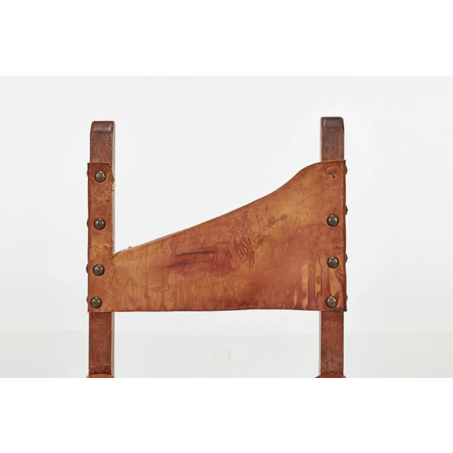 Early 20th Century Spanish Hand-Crafted Oak & Cognac Studded Leather Dining Chairs- Set of 8 For Sale - Image 9 of 12