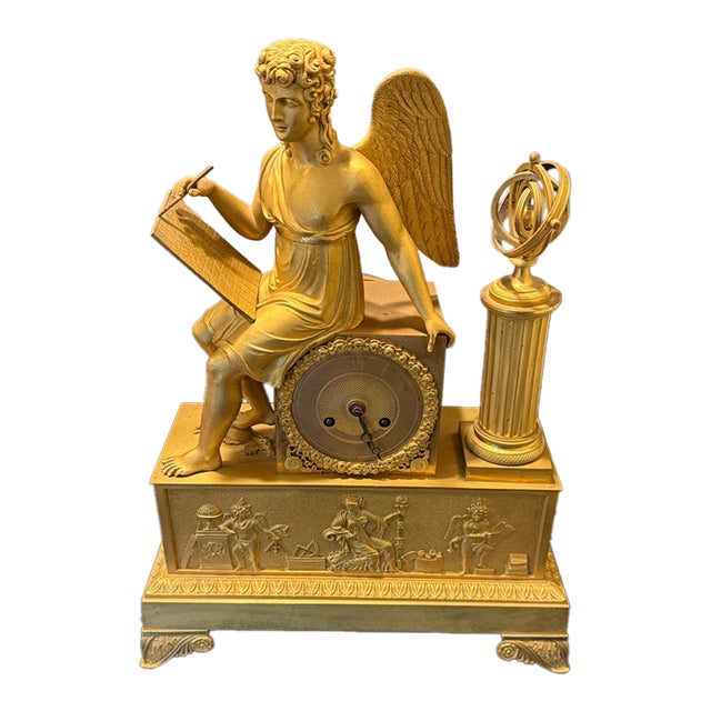 Early 19th Century French Empire Gilt Bronze Astronomy Mantel Clock, Circa 1820 For Sale