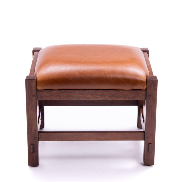 L. & J.G. Stickley, Inc. L. & J. G. Stickley Footstool Leather Oak Mission Art & Crafts For Sale - Image 4 of 10