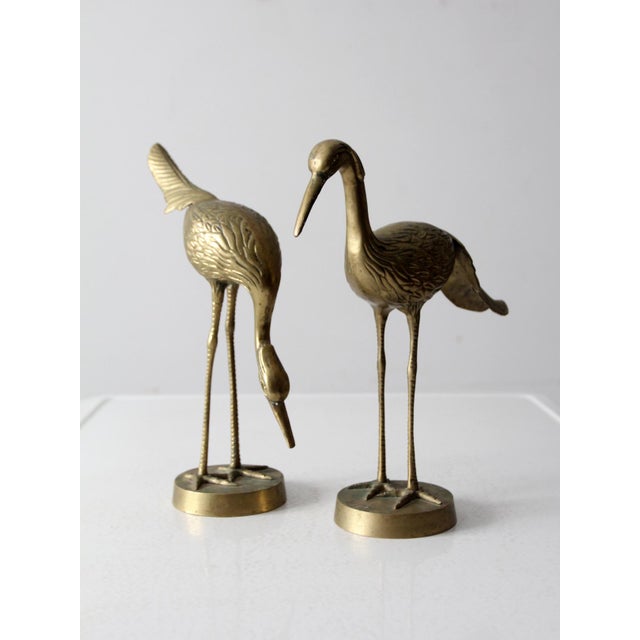 Mid Century Brass Cranes Figurines Pair For Sale - Image 9 of 12