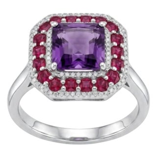 Natural Ruby 2.30cts, Amethyst 5.30cts & Diamond 0.50cts Ring in 14k Gold For Sale
