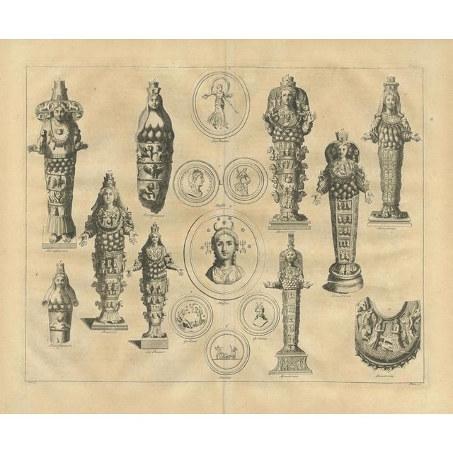 This impressive early 18th-century copper engraving presents a comprehensive visual study of the Ephesian Artemis, one of...