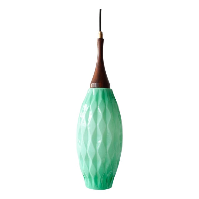 Vintage Portuguese Turquoise Opaline Glass Pendant Lamp, 1960s For Sale