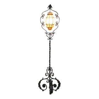 Italian Murano Glass and Iron Caged Pendant Floor Lamp from Seguso, 1930s For Sale