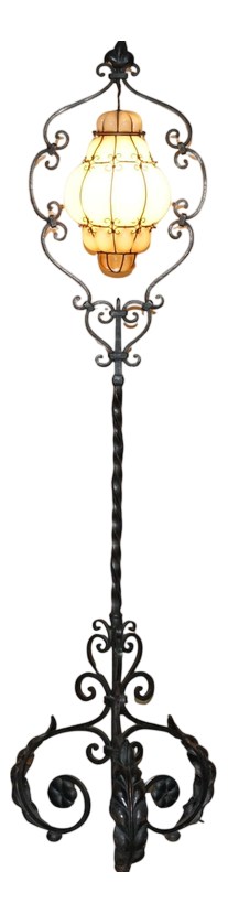 Italian Murano Glass and Iron Caged Pendant Floor Lamp from Seguso, 1930s