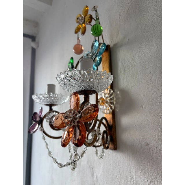 Maison Baguès Style Multicolor Prisms Murano Drops Crystal Flowers Sconces C1930 For Sale - Image 10 of 14