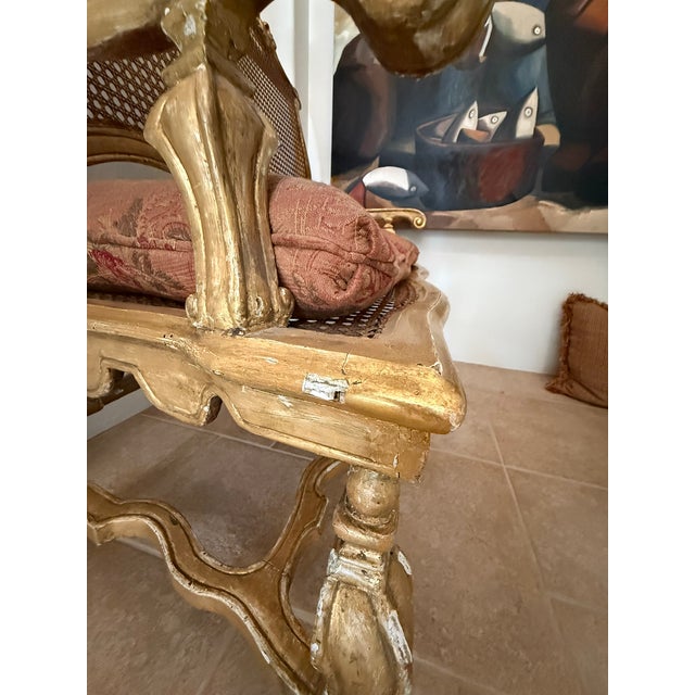 Wood Early 18th Century Italian Louis XIV Giltwood Caned Settee For Sale - Image 7 of 8