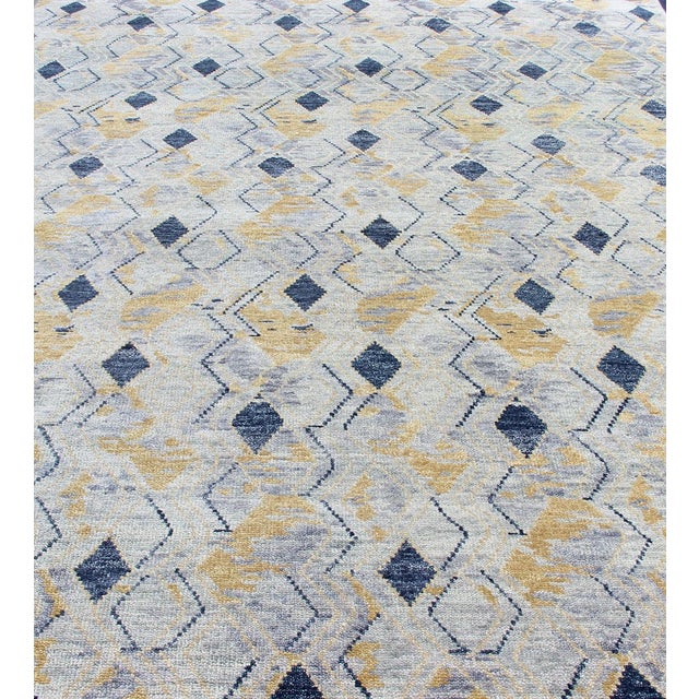 Early 21st Century Large Modern Geometric Rug in Blue, Gray and Warm Gold Tones 9'3" X 12'3" For Sale - Image 5 of 12