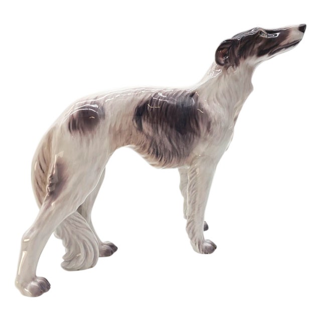Mid-20th Century Dahl Jensen Danish Porcelain Borzoi Russian Wolfhound Dog Figurine Model 1137 9.5" For Sale
