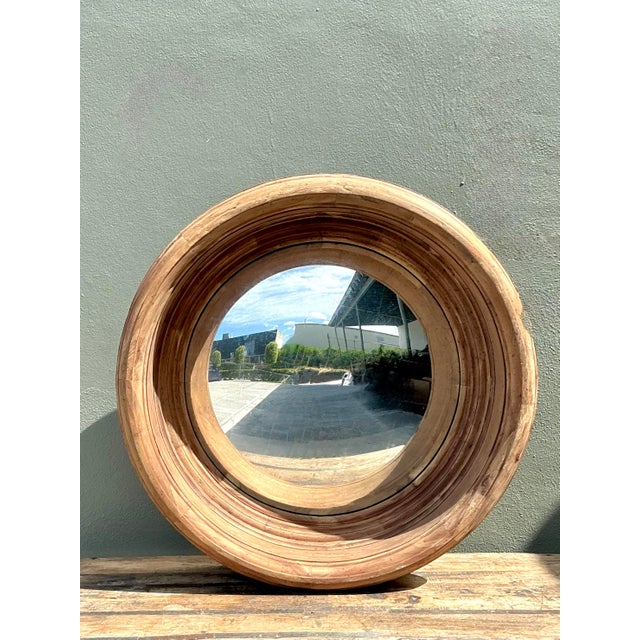 Early 21st Century Vintage Monumental Arteriors Heavy Wood Frame Convex Mirror For Sale - Image 5 of 12