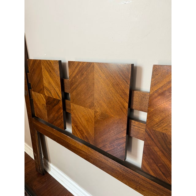 Lane Staccato Brutalist Mid Century Walnut Queen Headboard For Sale In Houston - Image 6 of 10