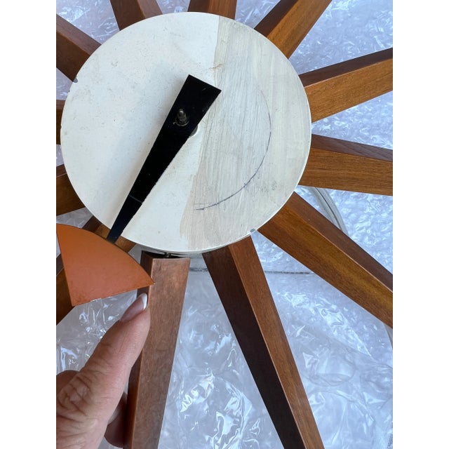 Mid-Century Modern 1950s Original Eames Era George Nelson Attributed Starburst Clock Wood Spokes For Sale - Image 3 of 7