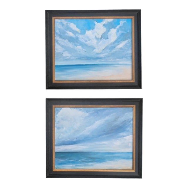 Original Expressionist Seascape Ocean Coastal Dyptich Paintings- A Pair For Sale
