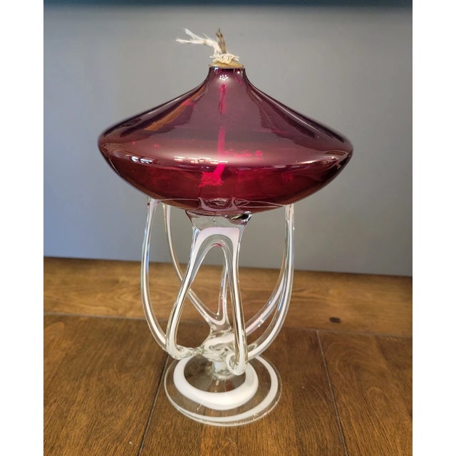 Add a beautiful touch of Polish glass artistry to your home with this **Vintage Jozefina Krosno Glass Art Oil Lamp**,...
