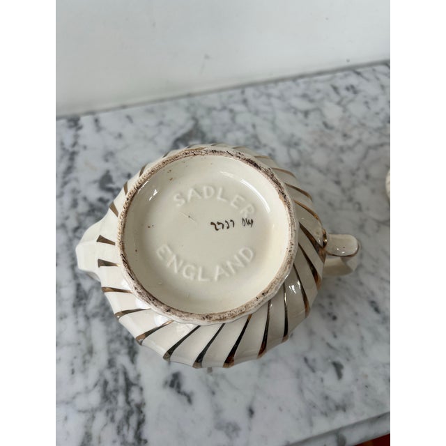 Mid 20th Century Vintage Sadler Cream & 24 Kt Gold Trim Teapot W/Lid - England For Sale - Image 5 of 10