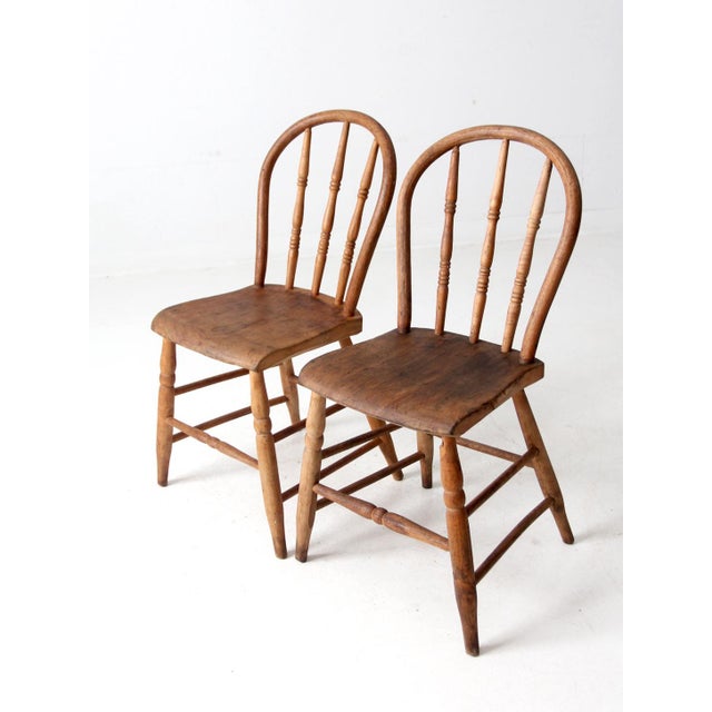 Antique Farmhouse Bow Back Dining Chairs Pair For Sale - Image 6 of 12
