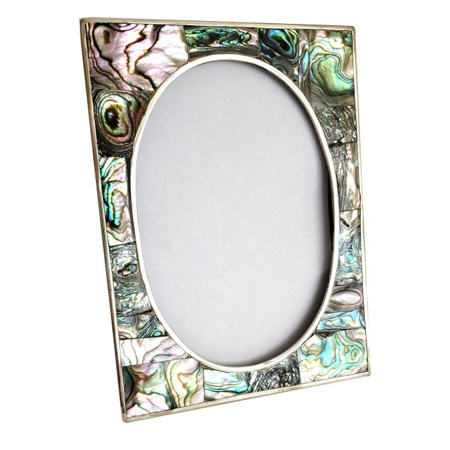 Mid-Century Modern Picture Frame 1950s Abalone Shell & Silver Wolmar Emilia Los Castillo Style For Sale - Image 3 of 13