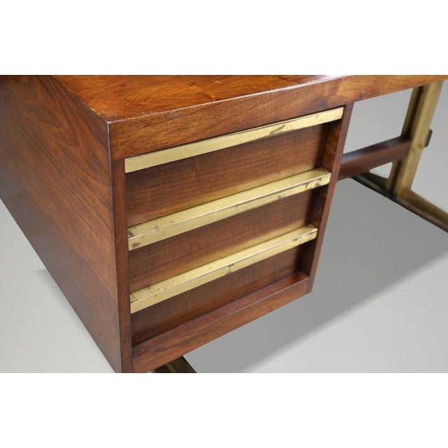 Italian Walnut Desk with Brass Base, Italy, 1950s For Sale - Image 16 of 18