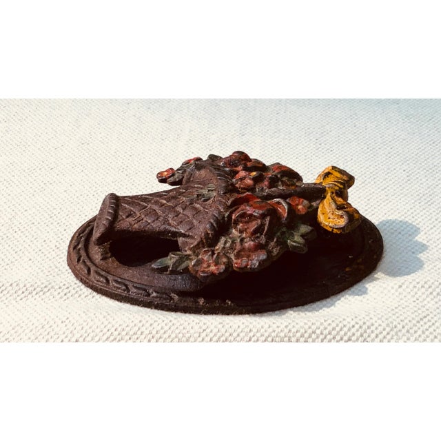 Victorian Hubley Cast Iron Floral Basket Door Knocker - American Victorian For Sale - Image 3 of 12